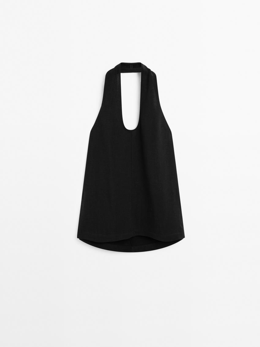 Massimo Dutti Топ с горловиной халтер и открытой спиной, черный