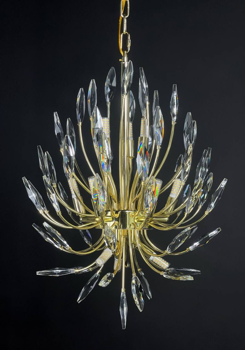 Люстра подвесная светодиодная, 12 LED ламп G9, до 108 Вт, до 30 кв м, золотая