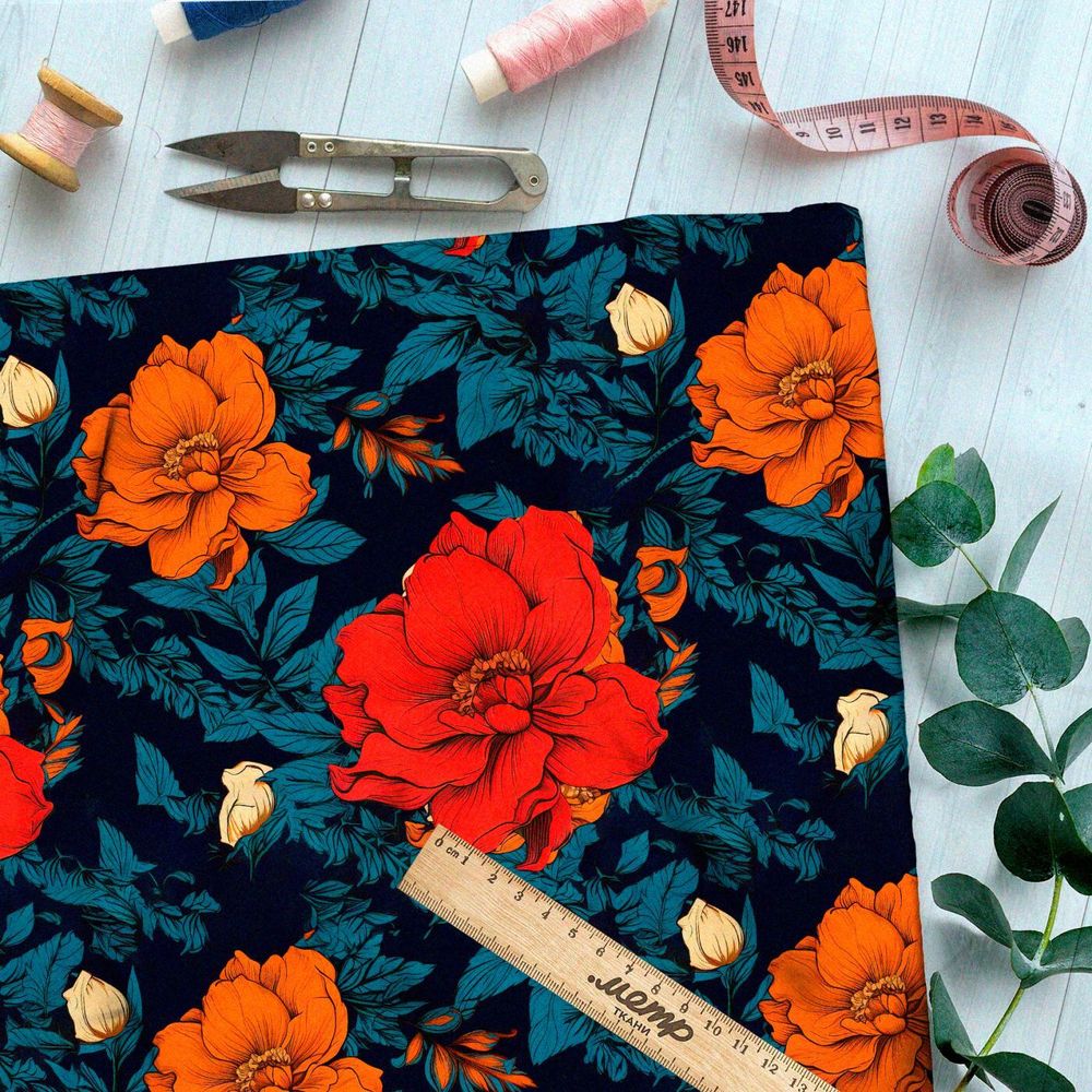 Ткань премиум шифон эффектные цветочные акценты