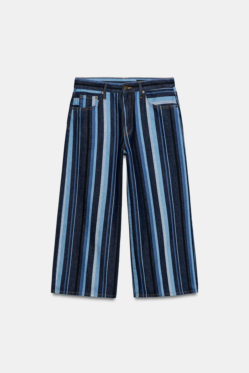 ZARA ДЖИНСЫ-КЮЛОТЫ В ПОЛОСКУ СО СРЕДНЕЙ ПОСАДКОЙ — ZW COLLECTION, СИНИЙ