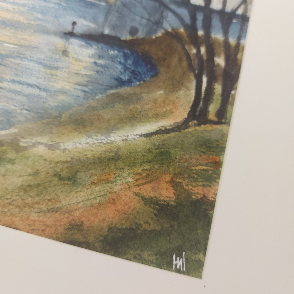 Картина авторская акварельная в паспарту 30х40 см на стену для интерьера "На берегу Псковы"