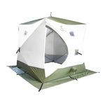 Палатка зимняя куб СЛЕДОПЫТ &quot;Premium&quot; 2,1х2,1 м, S по полу 4,4 кв.м, 3 слоя,  2 двери, цв. олив/бел