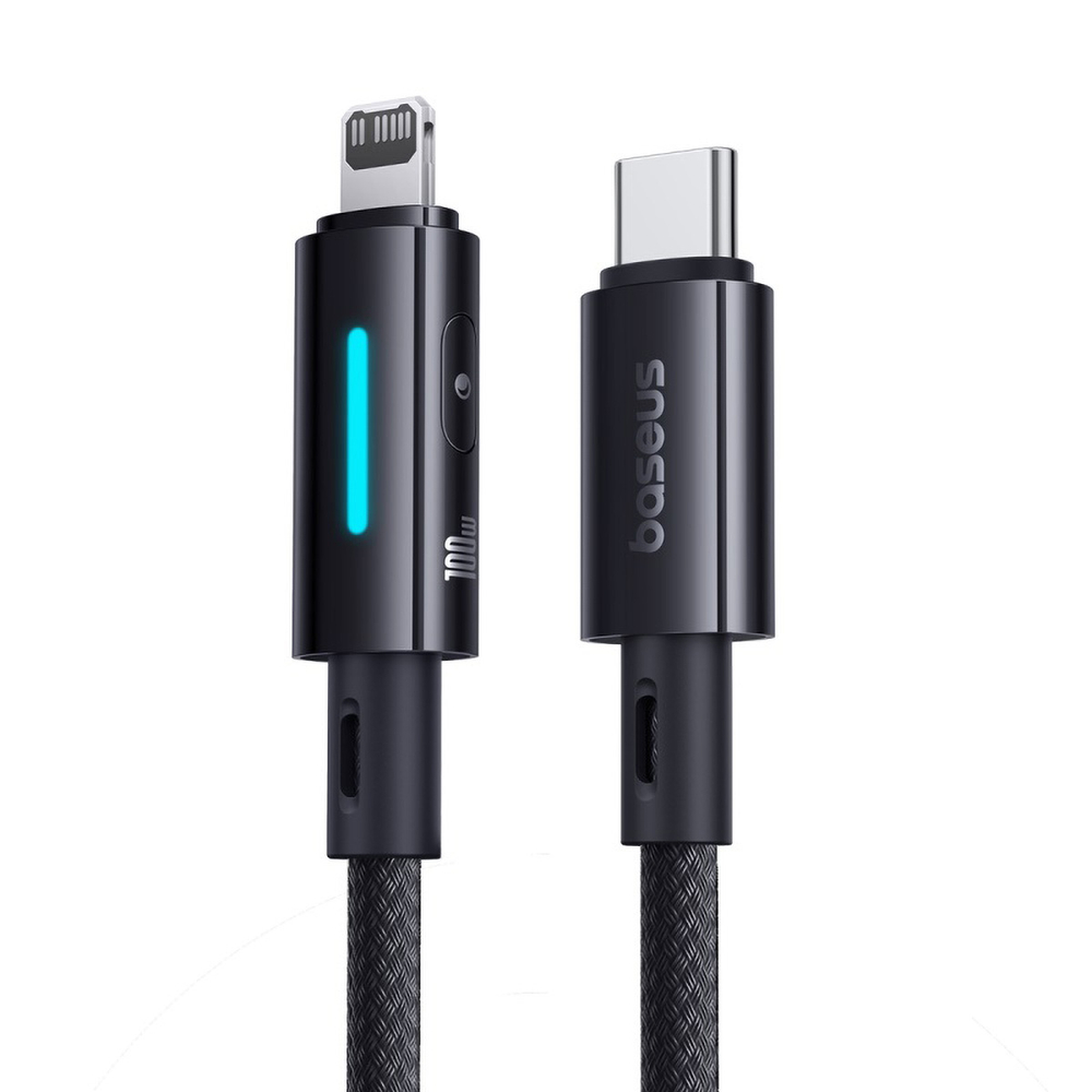 USB-C - Lightning Кабель Baseus Lit Button-Control Charging+Data 20W 1-2m - Cosmic Black