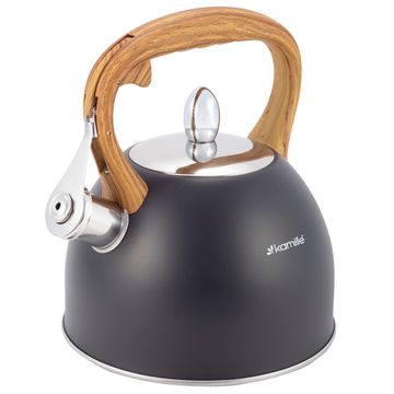 Чайник 2,5 л. из нержавеющей стали со свистком Kamille KM-1096 (черный матовый)