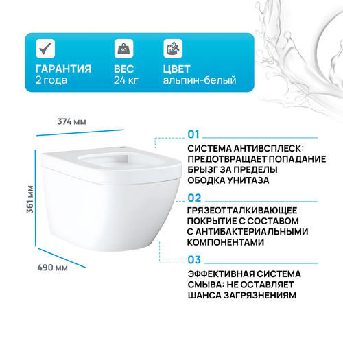 Унитаз Grohe Euro Ceramic 39206000 подвесной без сиденья