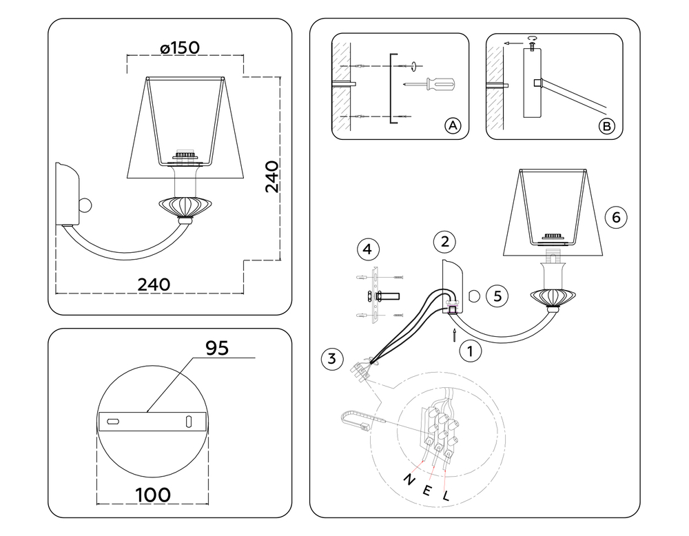 Светильник настенный LH75027 GD/PI золото/розовый E14 max 40W 240*150*240