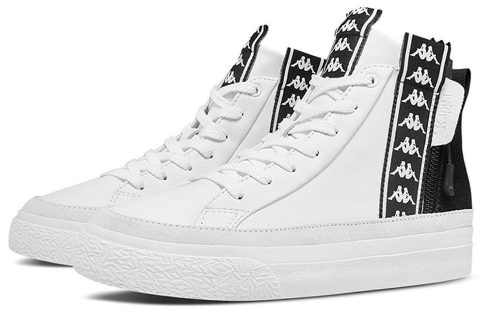 Kappa BANDA string label high-top sneakers for men and women in the same style black and white