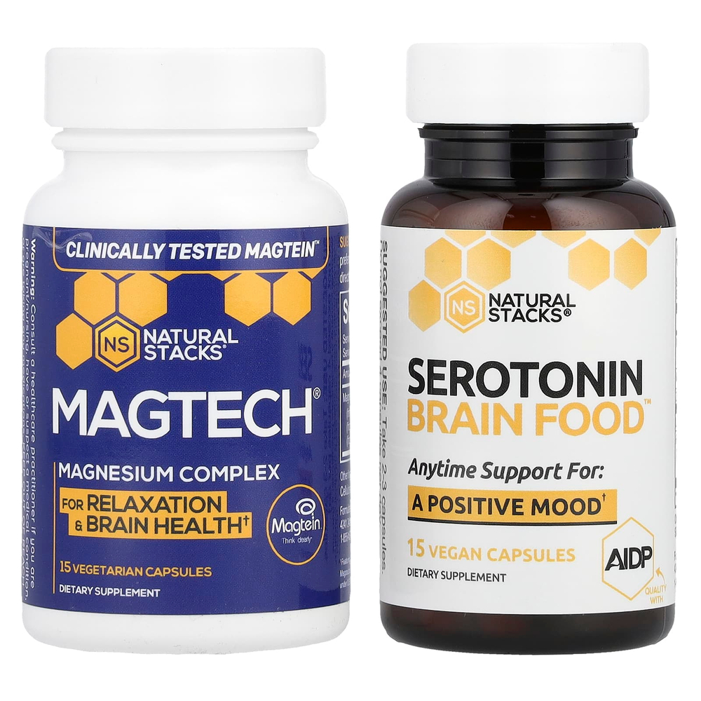 Natural Stacks, Mood Stack, набор для поддержки настроения, 2 флакона по 15 вегетарианских капсул в каждом
