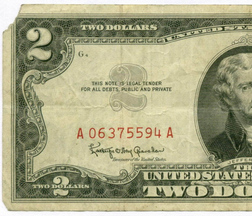 Банкнота США 2 доллара 1963 A 06375594 A. G