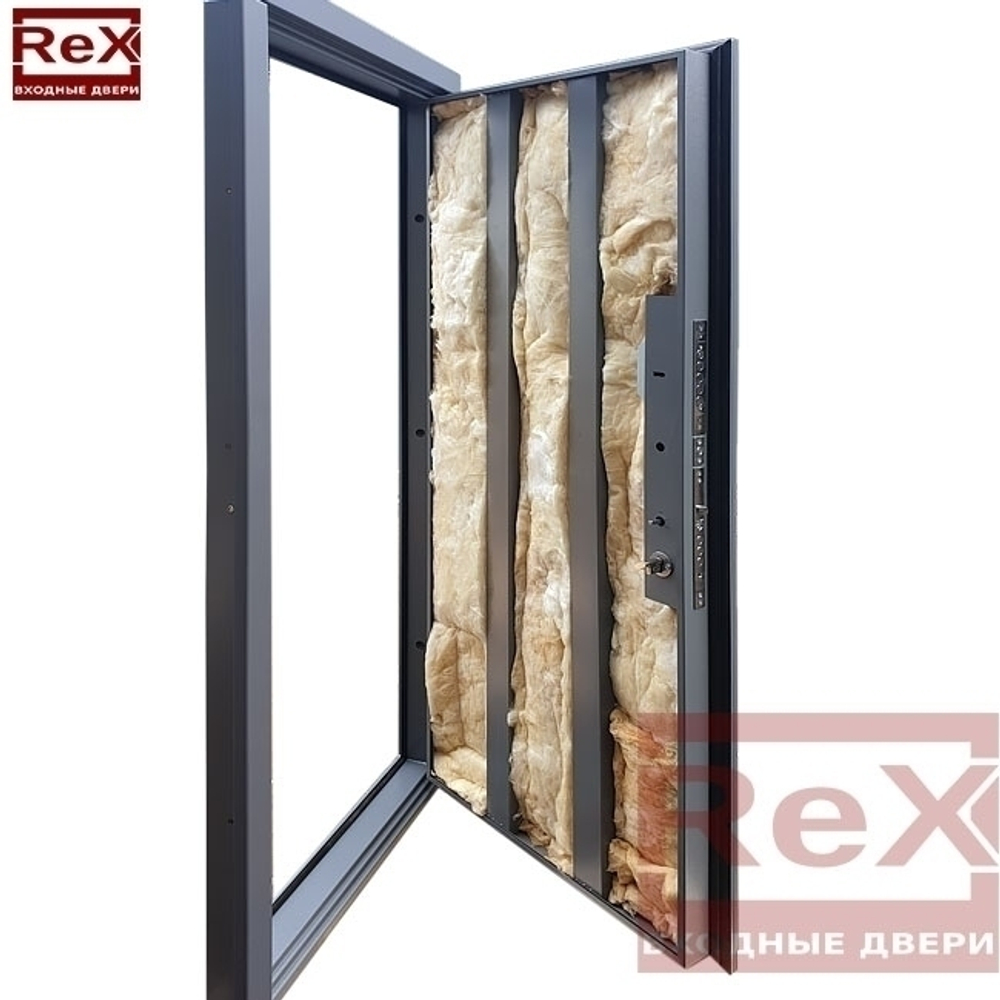 Входная металлическая дверь с зеркалом RеХ (РЕКС) Премиум 290 Темный бетон / СБ-16 Силк сноу (белый матовый, без текстуры)