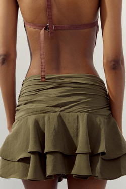 ZARA ЮБКА-ШОРТЫ С ОБОРКАМИ, ХАКИ