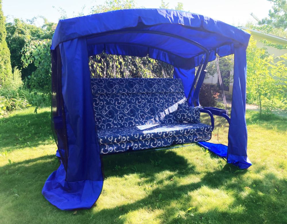 Качели садовые Garden Story 3-х местные Ранго(каркас синий, м/э синий рис.вензель)2 уп.