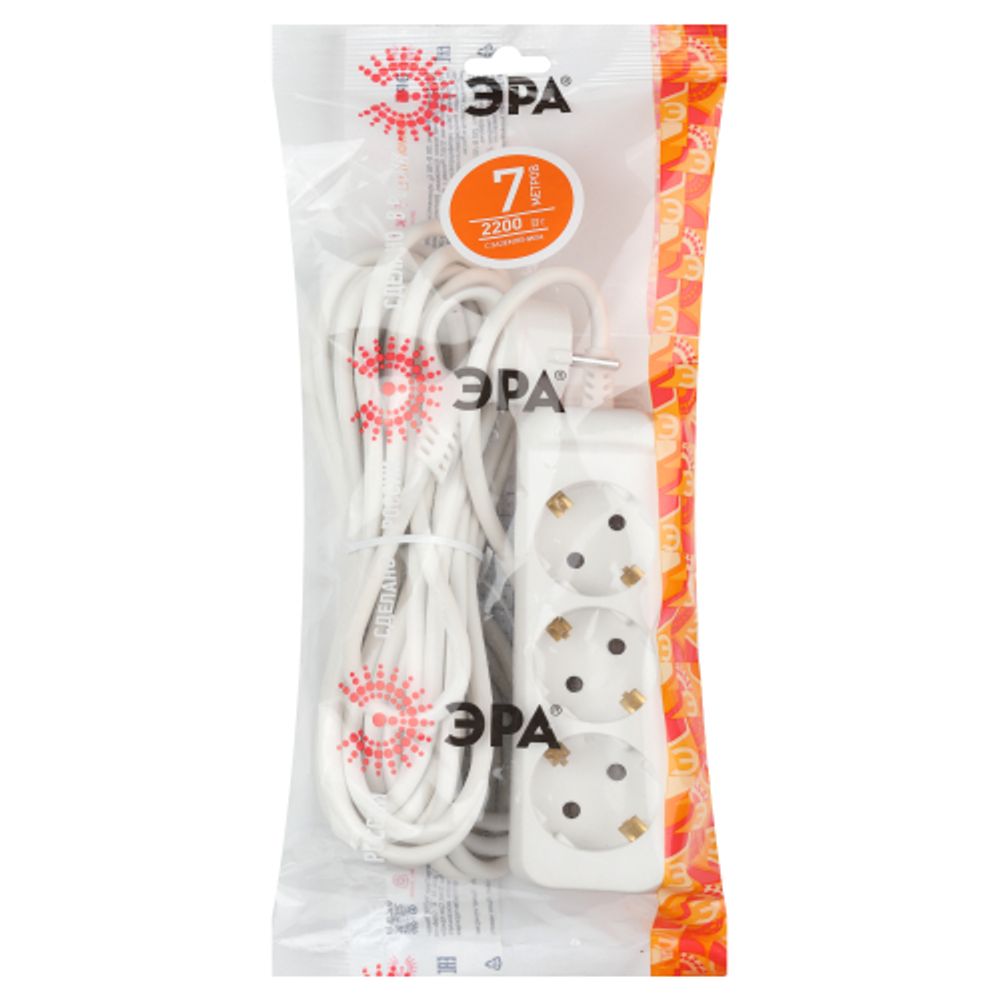 Удлинитель электрический ЭРА UX-3e-7m с заземлением 3 розетки 7м ПВС 3x0,75мм2 10А
