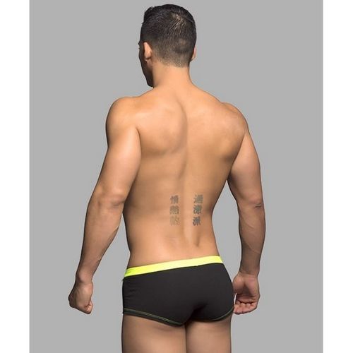 Мужские трусы боксеры черные с тонкой желтой резинкой Andrew Christian Glow Yellow  AC9846