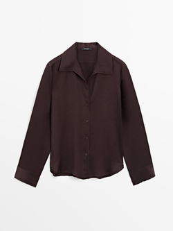 Massimo Dutti Рубашка из струящегося атласа, гранатовый