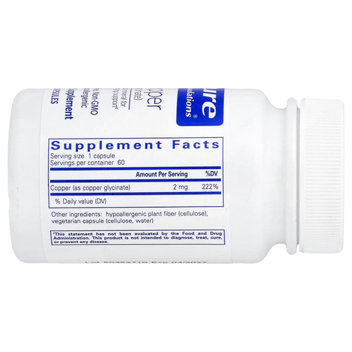 Pure Encapsulations, медь (глицинат), 60 капсул (2 мг в 1 капсуле)