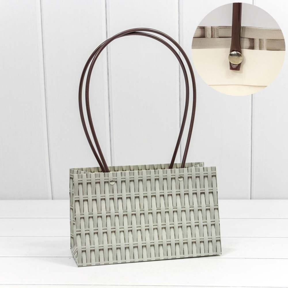 Пакет подарочный 22х13.5х11см Ваза для цветов "Плетёный" (Серый)