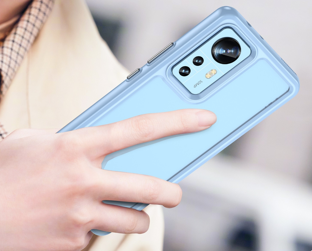 Чехол противоударный с защитными рамками синего цвета для Xiaomi Mi 12 и 12X