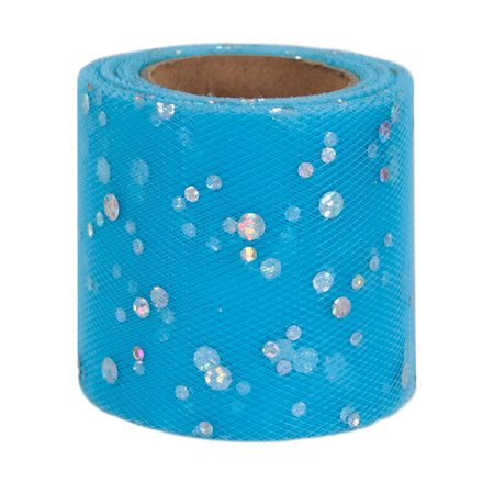 Лента (5,5 см*13,72 м) Фатин с пайетками, Голубой, 1 шт.