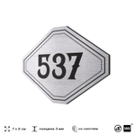 Номерок на дверь квартиры 537, для кабинета, офиса, шильдик 9 х 7 см, серебристый, Айдентика Технолоджи