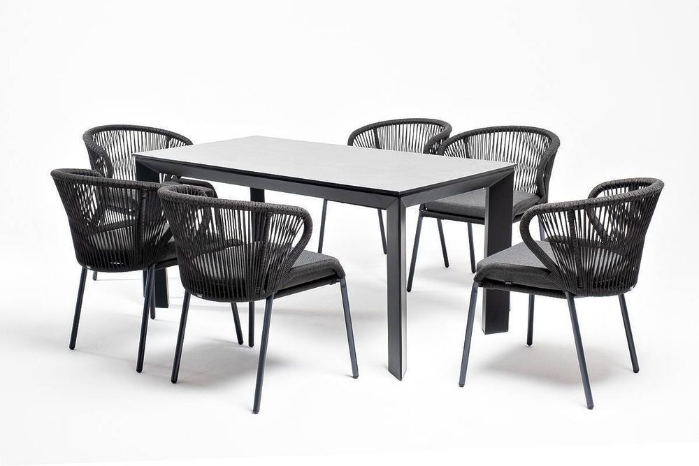 "Венето" обеденная группа на 6 персон со стульями "Милан", каркас темно-серый, роуп темно-серый