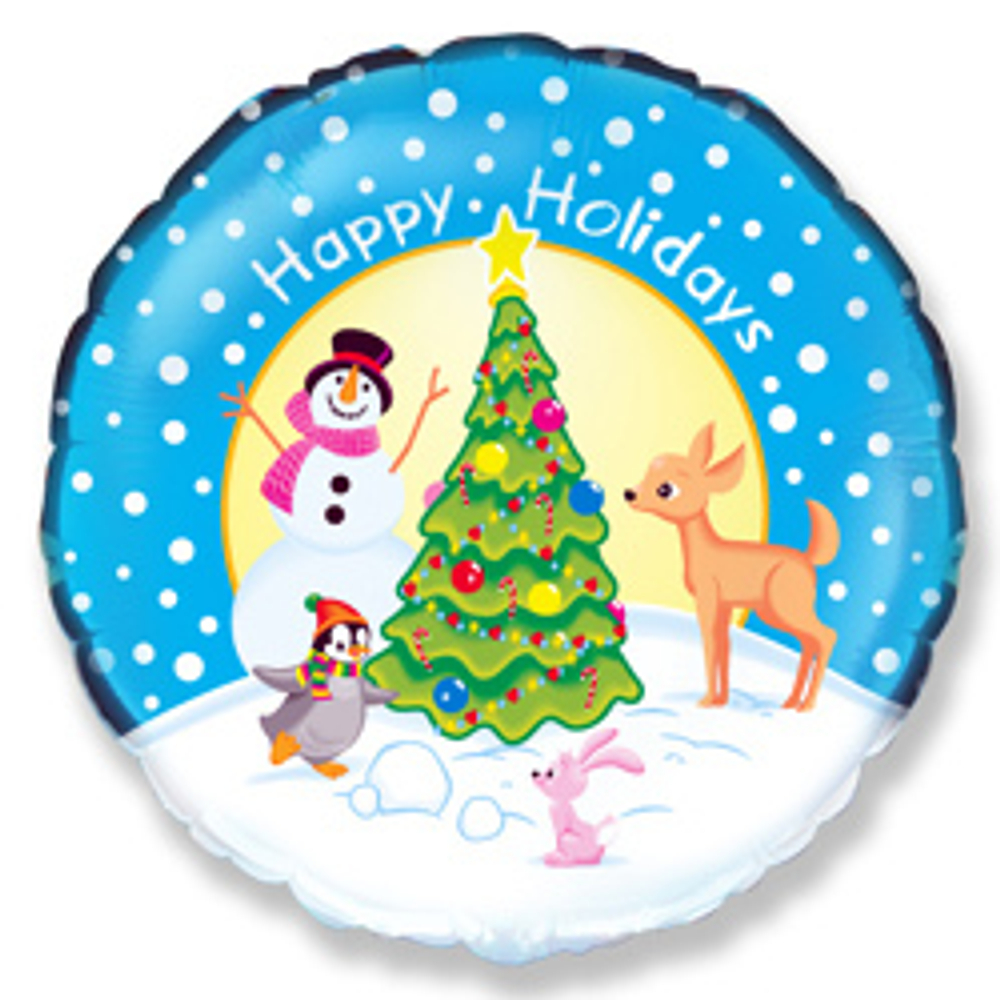 Шар Круг Happy Holidays (нарядная елочка)