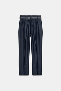 ZARA БРЮКИ С ВЫСОКОЙ ПОСАДКОЙ И РЕМНЕМ, ИНДИГО