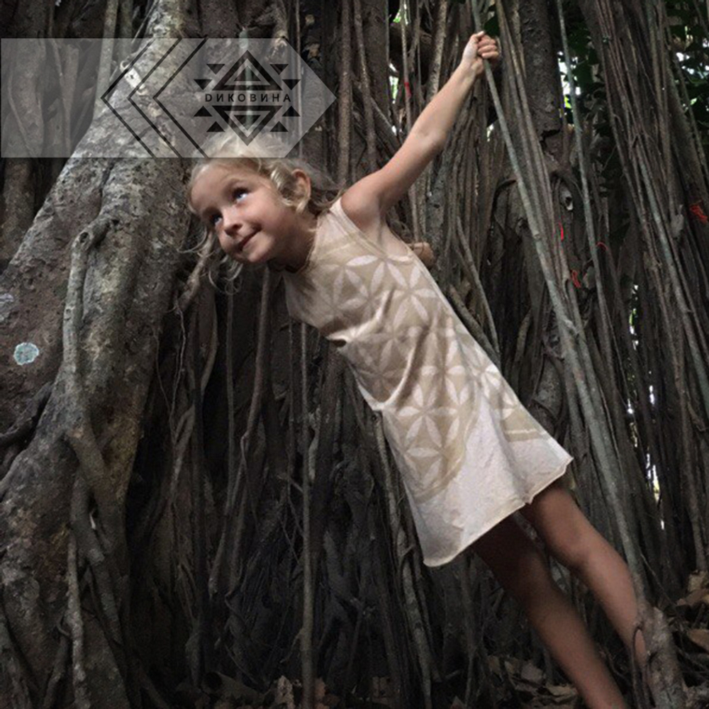 Платье детское с принтом "Цветок жизни" бежевое | Chintamani