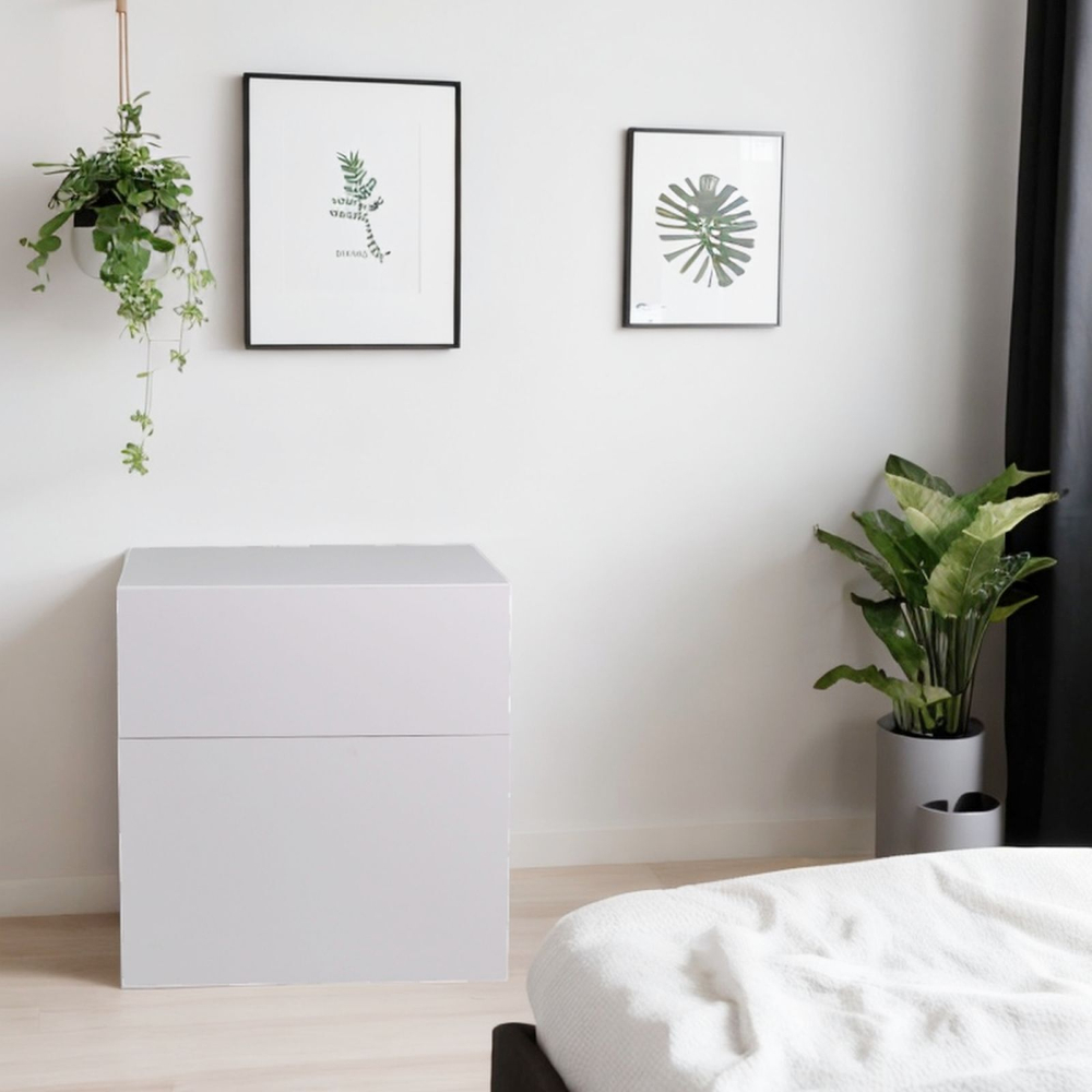 Комод белый Оланд без ручек 2 ящика для вещей и одежды с органайзерами для ящиков