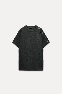 ZARA ТОП ИЗ МЯГКОЙ ТКАНИ С ПУГОВИЦАМИ, СЕРЫЙ С МЕЛАНЖЕВЫМ ЭФФЕКТОМ