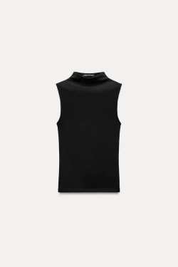 ZARA ТОП ИЗ ХЛОПКА МОДАЛА, ЧЕРНЫЙ