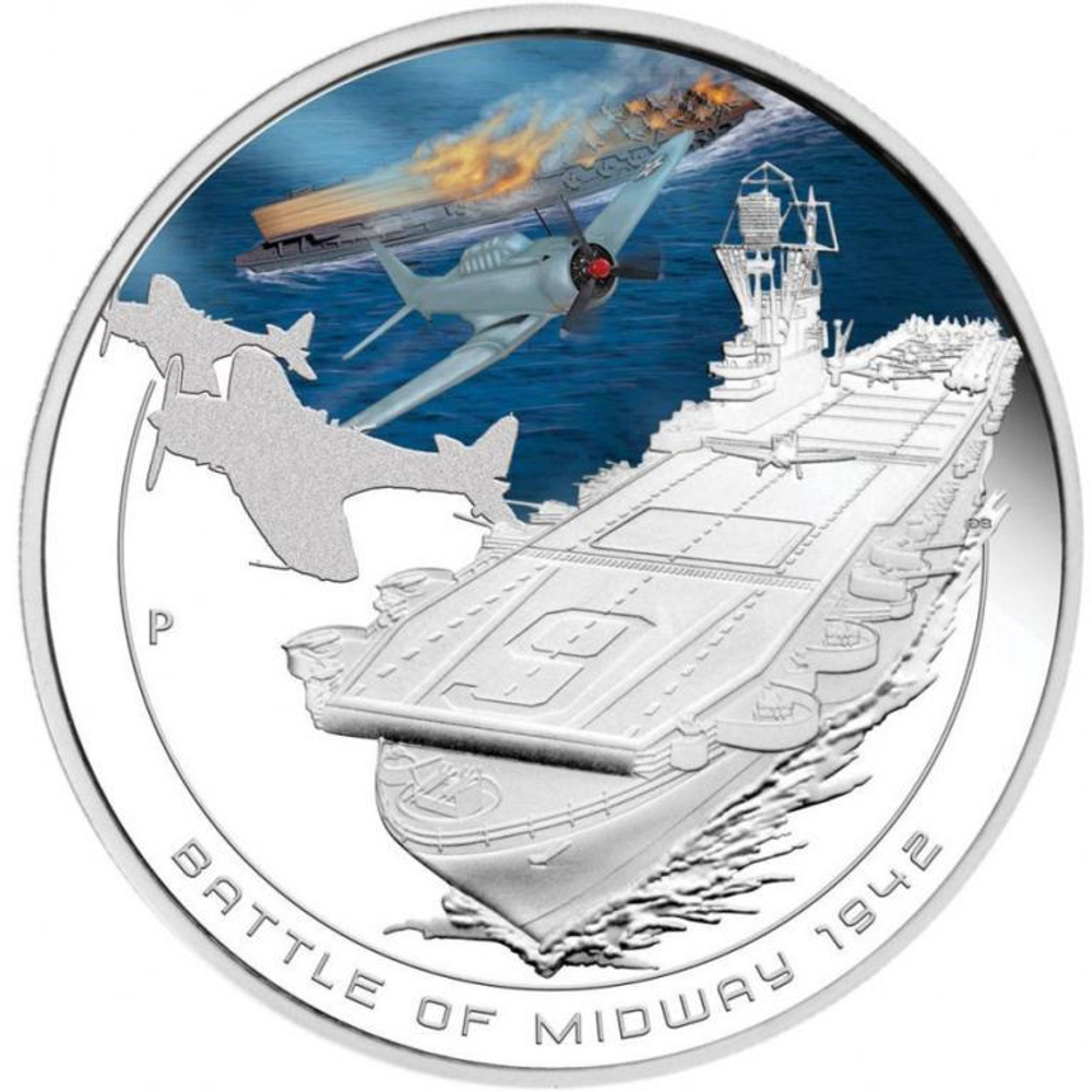 1 доллар Midway Корабль Самолет Война Серебро Эмаль Острова Кука. 2011 год