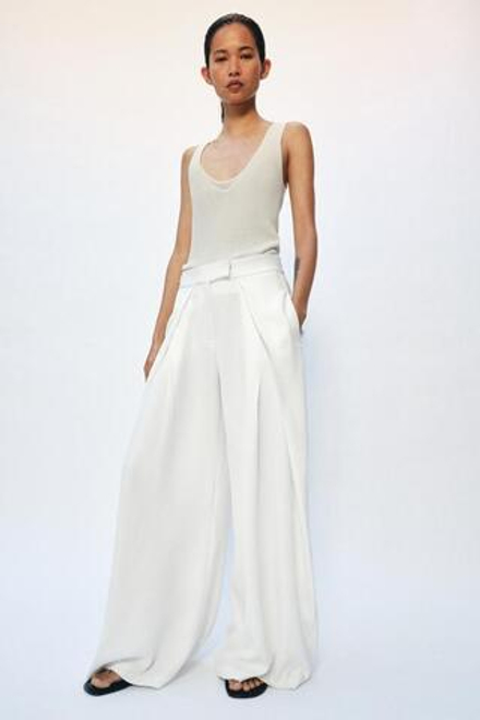 ZARA БРЮКИ WIDE LEG С ЗАЩИПАМИ — ZW COLLECTION, ЭКРЮ