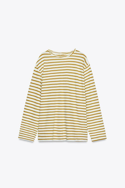 ZARA ХЛОПКОВАЯ ФУТБОЛКА В ПОЛОСКУ, ЗЕЛЕНЫЙ