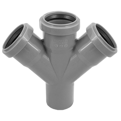 Крестовина одноплоскостная канализационная ПП 50*50*50*45гр.С мм с раструбом серая (уп.40 шт)
