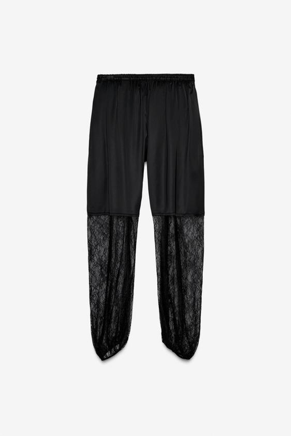 ZARA КОМБИНИРОВАННЫЕ БРЮКИ ИЗ КРУЖЕВА, ЧЕРНЫЙ