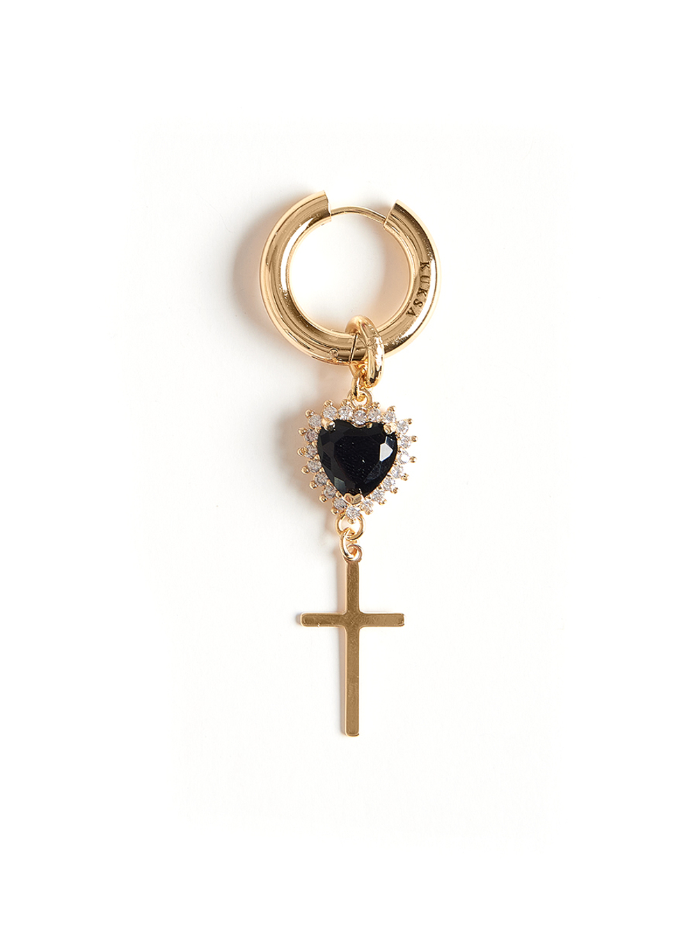 Моносерьга "Cross" Soul" с черным цирконием Gold