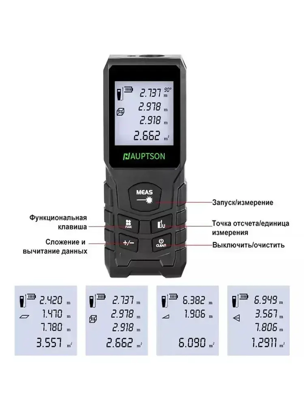Дальномер лазерный, 70M, Лазерный дальномер, АКБ*2, рулетка строительная