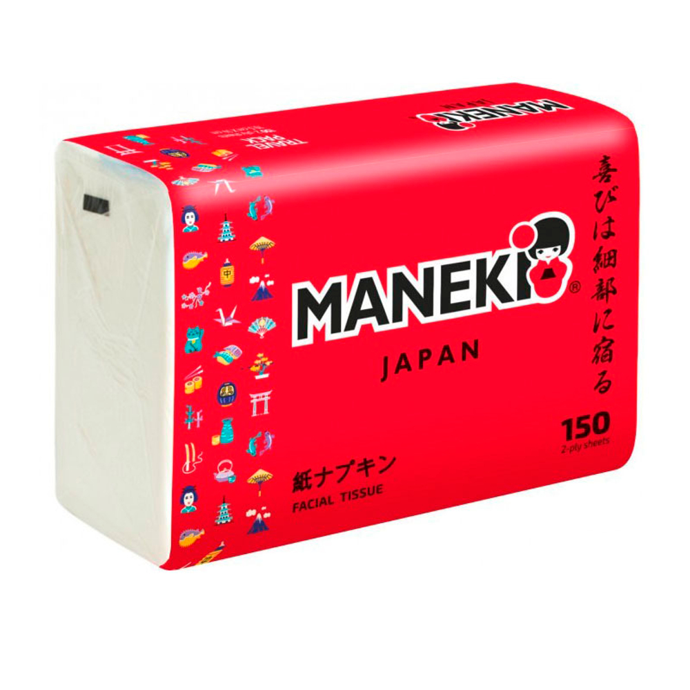 Салфетки бумажные Maneki RED 2 слоя белые 150 шт