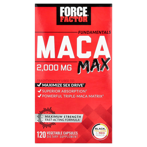Force Factor, Fundamentals, мака макс, 2000 мг, 120 растительных капсул (500 мг в 1 капсуле)