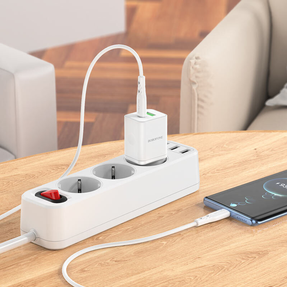 Сетевой адаптер питания BOROFONE BN7 PD 20W+QC 3.0 + кабель Type-C - Type-C (белый)