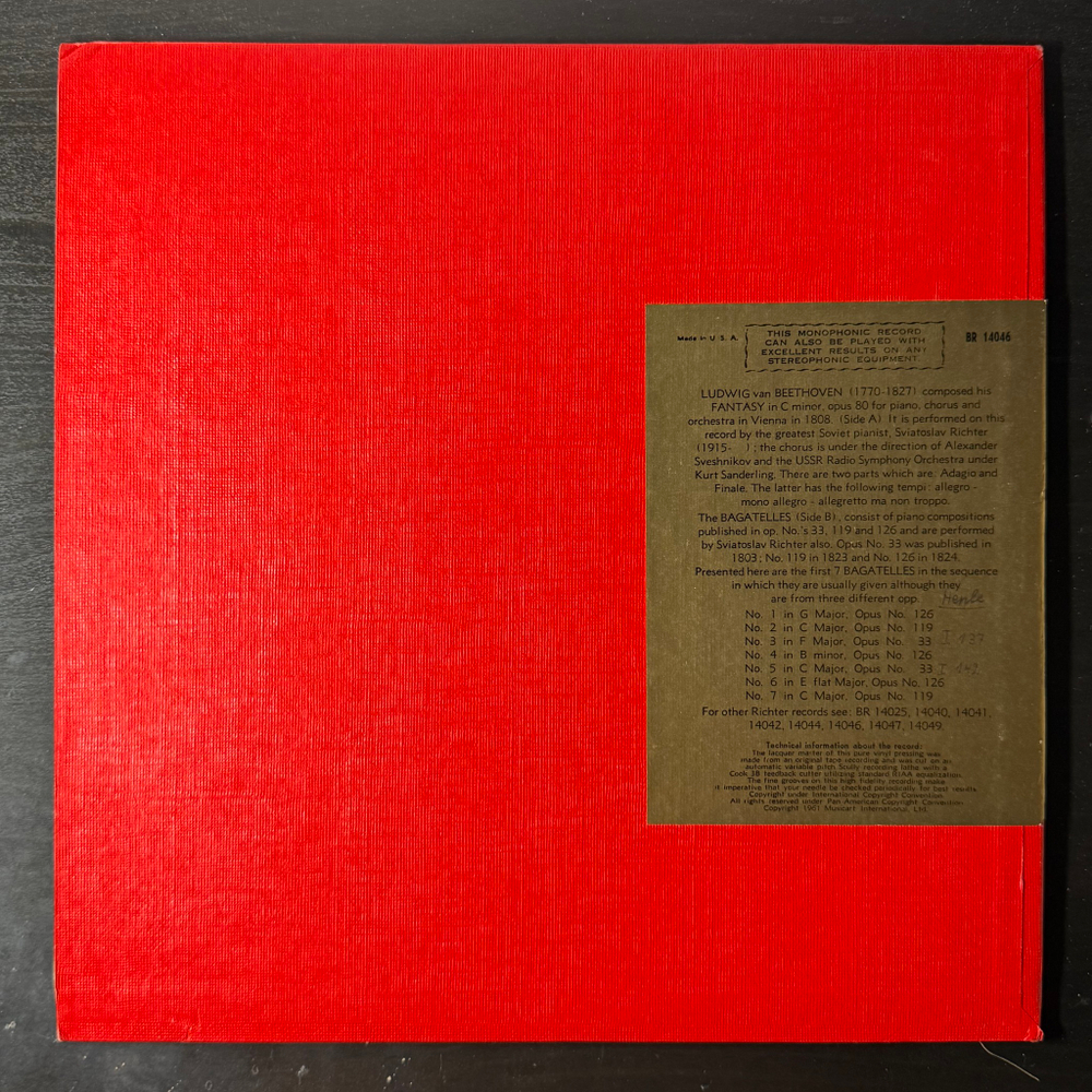 Бетховен / Святослав Рихтер - Хоровая фантазия, Багатели (США 1961г.)