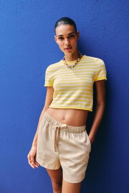 ZARA ШОРТЫ ИЗ 100% ХЛОПКА С ЭЛАСТИЧНЫМ ПОЯСОМ, ПЕСОЧНЫЙ