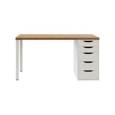 Стол письменный INGAR 2/5Т 140x75x55, дуб беленый/белый