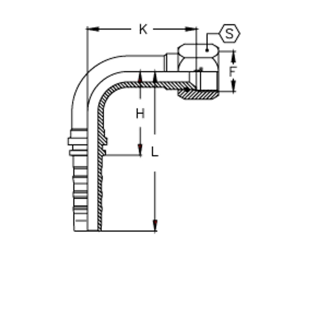 Фитинг DN 32 JIC (Г) 1.5/8 (90) CS удлинен. К=136