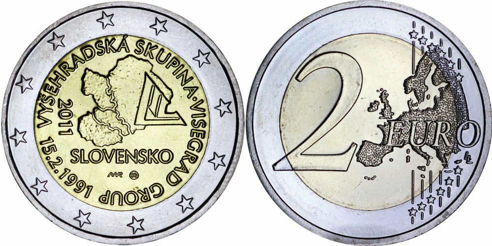 Словакия 2 евро, 2011 20 лет формирования Вишеградской группы aUNC