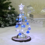 Сувенир с подсветкой «Елочка Хрустальная» 26 см, диаметр 10 см, основание-серебро, свечение белое, хрусталик Голубой (работает от батареек 3 ААА)