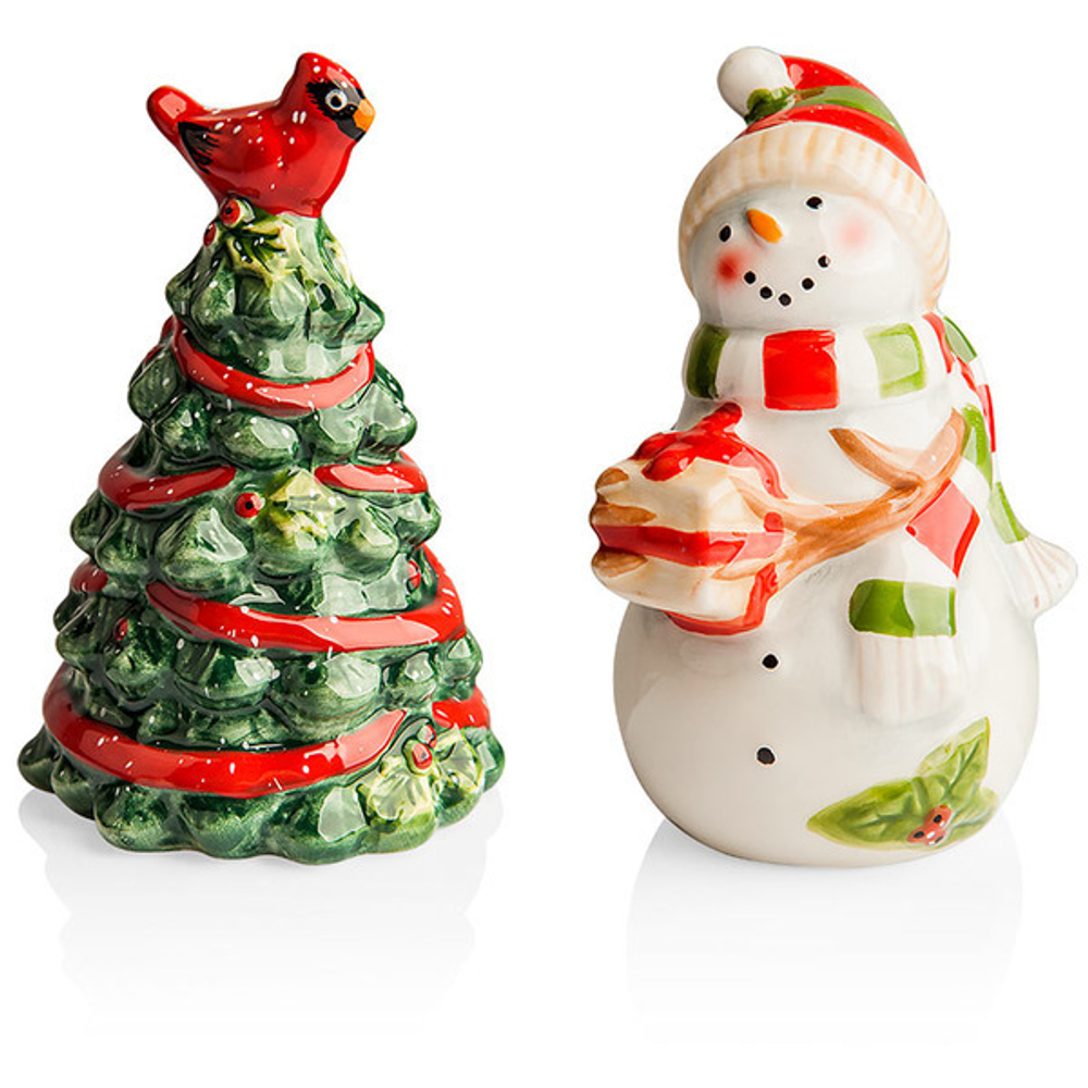 Набор солонка и перечница Certified Int. Сани снеговика Снеговик и ель 10см