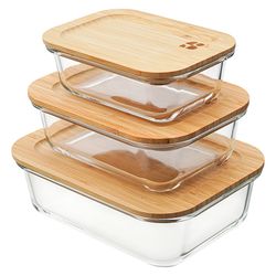 Набор контейнеров для запекания и хранения прямоугольных Eco Store с крышками из бамбука, 3 шт.
