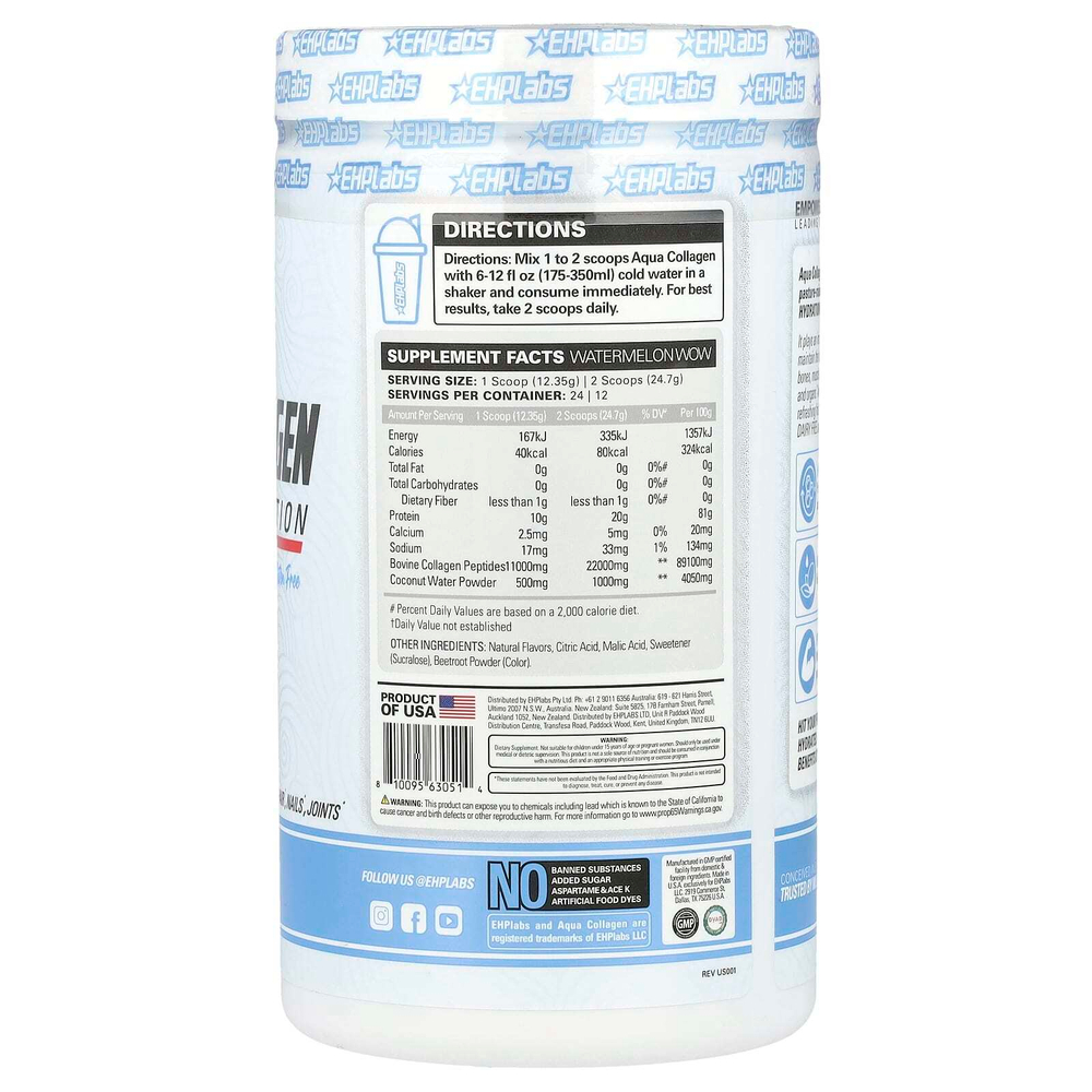 EHPlabs, Aqua Collagen, протеин и увлажнение, арбуз вау, 296 г (10,4 унции)